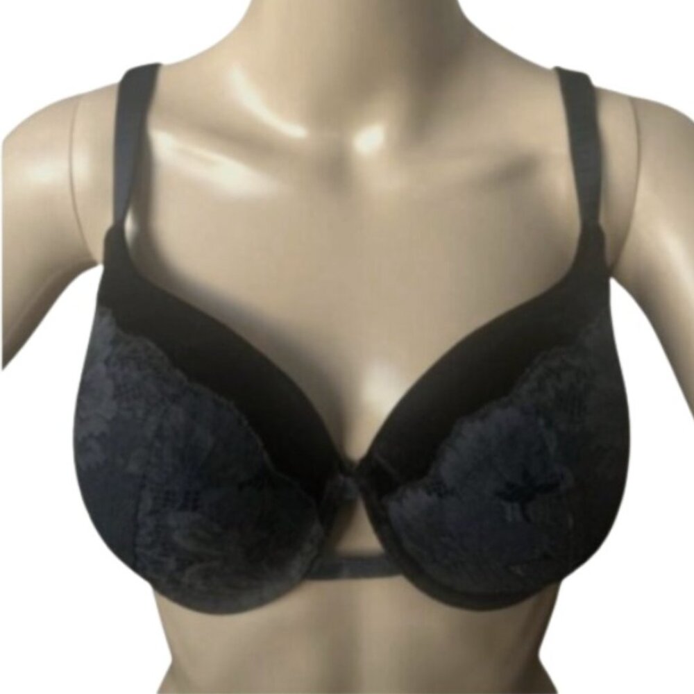 Elegant Velvet Lace Bra with lace overlay, full coverage / 38 D / Black